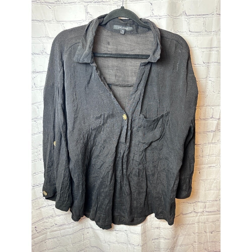 New Look Black Button-Down Shirt Lightweight Long Sleeve 3X